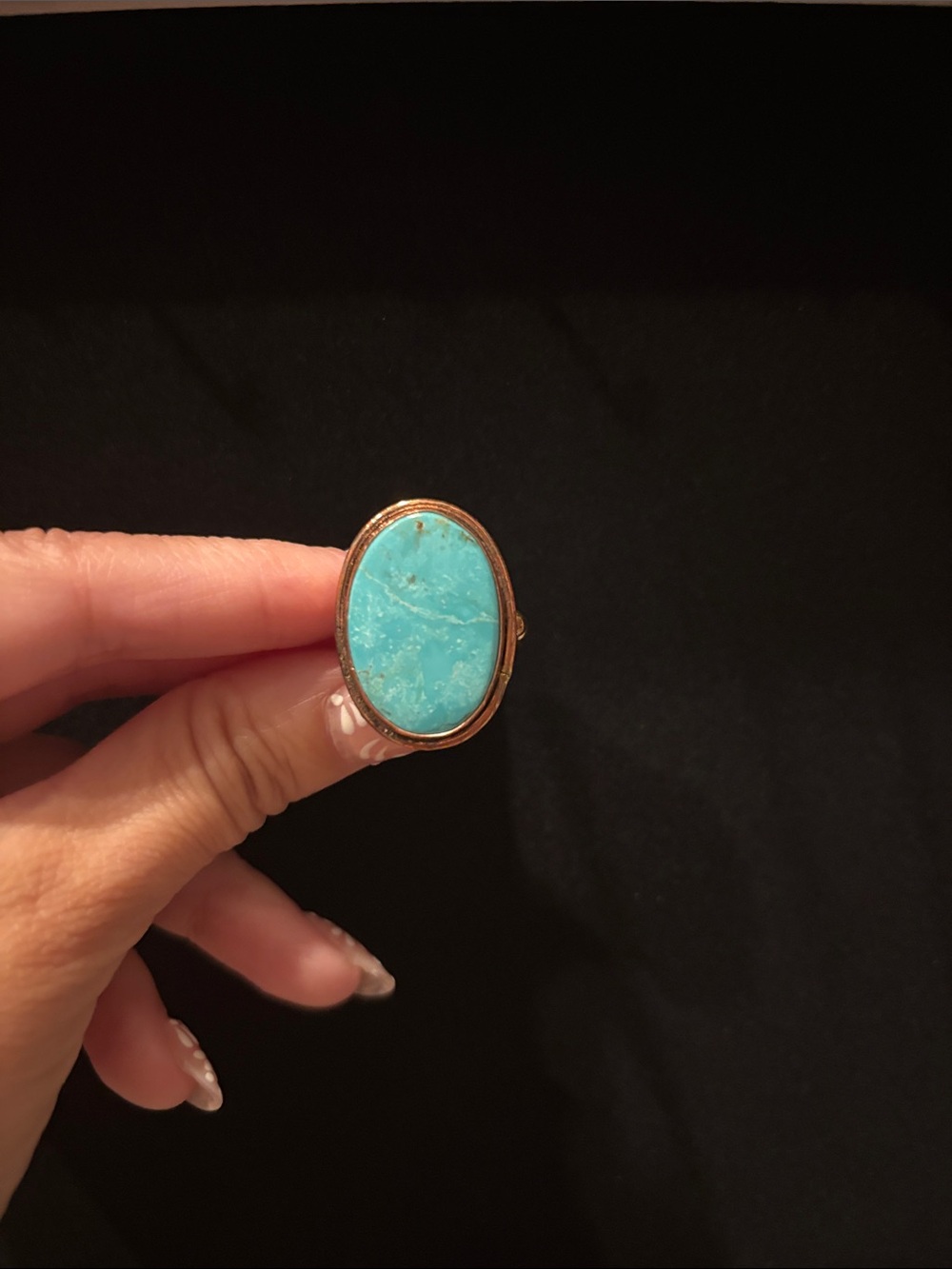 Gold-Tone Turquoise Oval Statement Ring - Women Jewelry